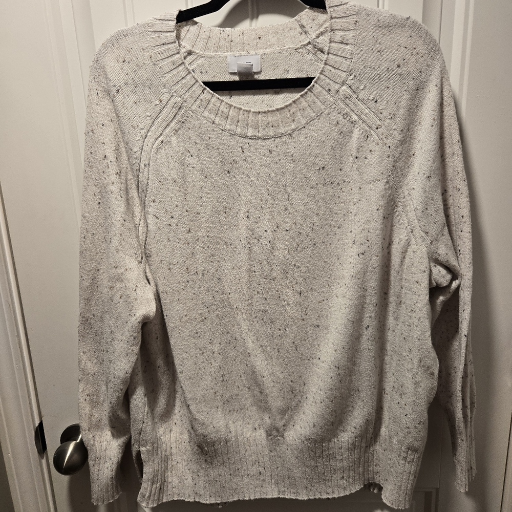 Vintage Old Navy Women's Oatmeal Speckled Crew Neck Knit Sweater Acrylic Wool
